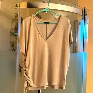 EXPRESS Shimmery Drapey Gold Short-Sleeve Top Sz MED